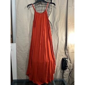 MRT 1030 Orange Halter Neck Maxi Dress Keyhole Slit Flowy